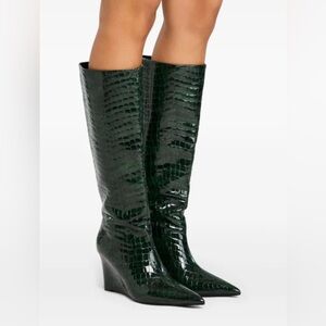 NEW Retrofete x Revolve Natassa Wedge Boot in Pine Croco 37EU/6US